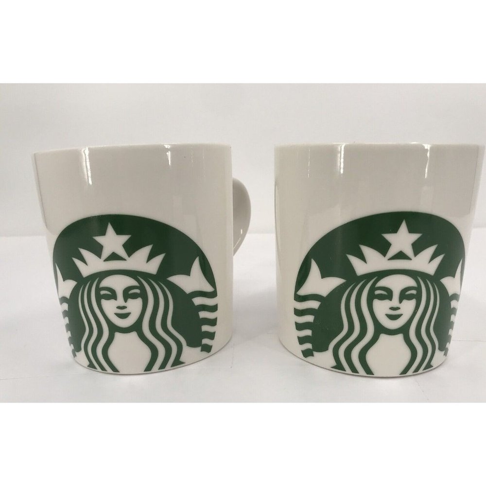 Starbucks Coffee Mug Cup Green Mermaid‎ Logo Green White 16oz Lot Of 2